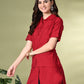 Myshka Women's Solid A-Line Collared Neck Casual Tunic In Red Color - Swadesiicart