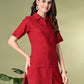 Myshka Women's Solid A-Line Collared Neck Casual Tunic In Red Color - Swadesiicart