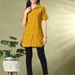 Myshka Women's Solid A-Line Collared Neck Casual Tunic In Mustard Color - Swadesiicart