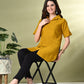 Myshka Women's Solid A-Line Collared Neck Casual Tunic In Mustard Color - Swadesiicart