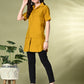 Myshka Women's Solid A-Line Collared Neck Casual Tunic In Mustard Color - Swadesiicart
