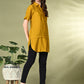Myshka Women's Solid A-Line Collared Neck Casual Tunic In Mustard Color - Swadesiicart