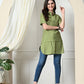 Myshka Women's Solid A-Line Collared Neck Casual Tunic In Green Color - Swadesiicart