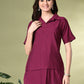 Myshka Women's Solid A-Line Collared Neck Casual Tunic In Wine Color - Swadesiicart