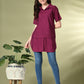 Myshka Women's Solid A-Line Collared Neck Casual Tunic In Wine Color - Swadesiicart