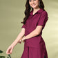 Myshka Women's Solid A-Line Collared Neck Casual Tunic In Wine Color - Swadesiicart