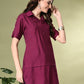 Myshka Women's Solid A-Line Collared Neck Casual Tunic In Wine Color - Swadesiicart