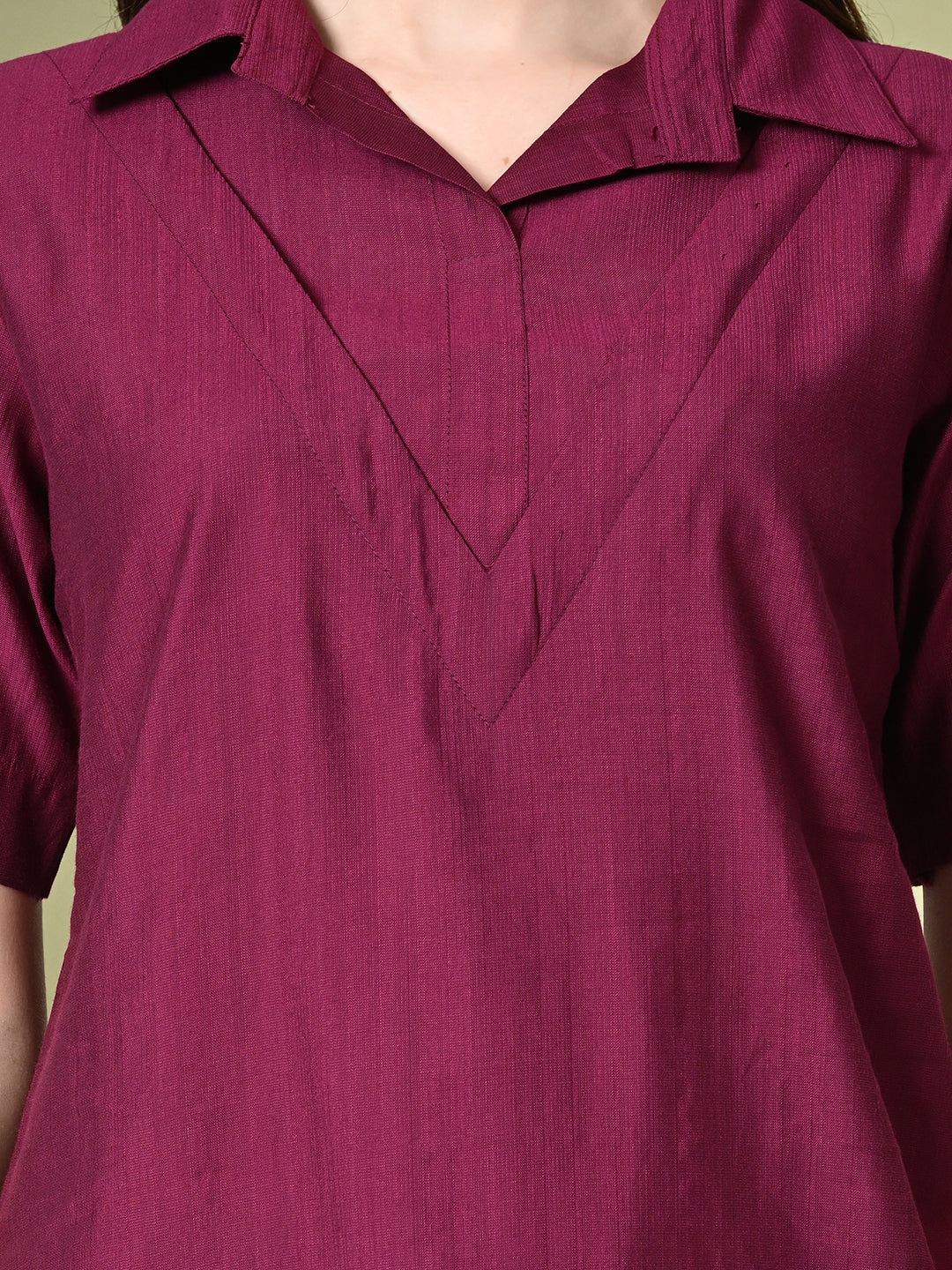 Myshka Women's Solid A-Line Collared Neck Casual Tunic In Wine Color - Swadesiicart