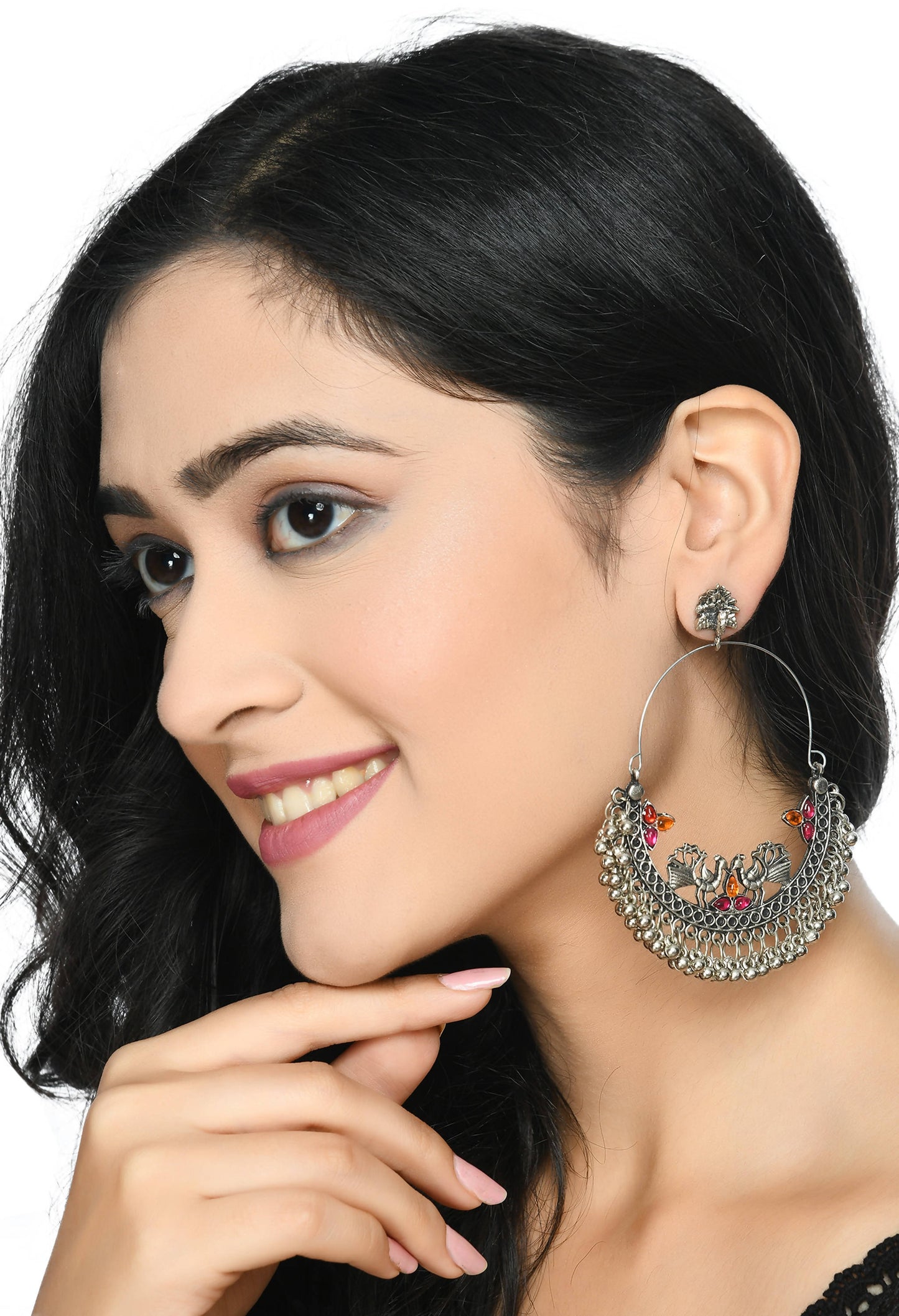 Mominos Fashion Johar Kamal Peacock Design Chandbali Earrings - Swadesiicart