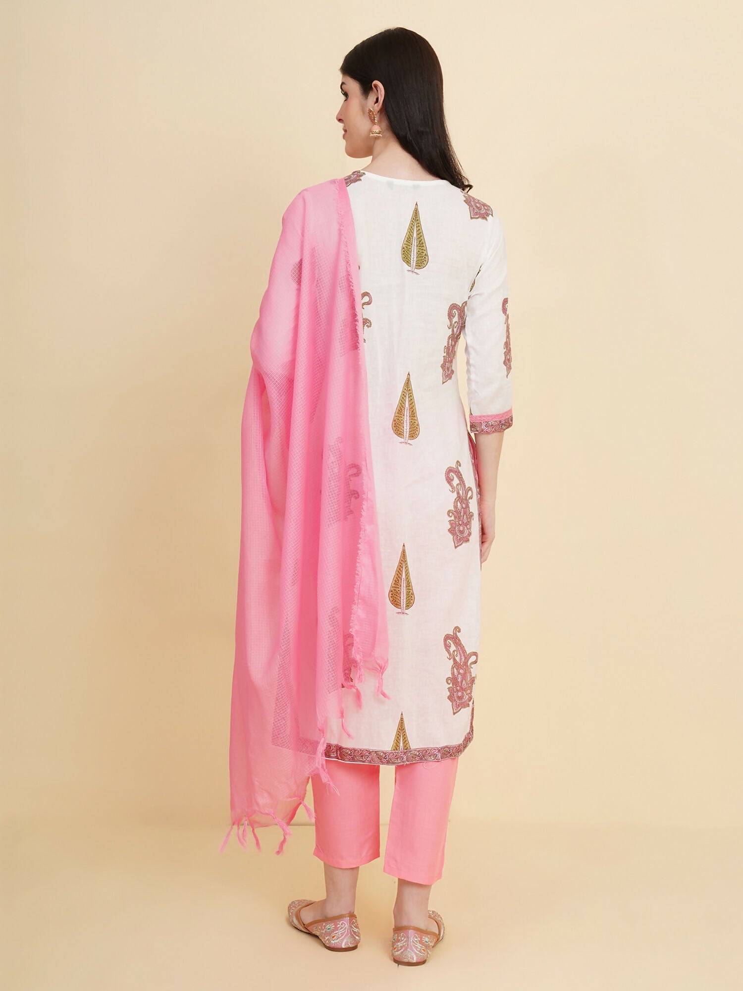 Designer Stylish white Cotton Stitched Suit With Dupatta - Tanisha | Swadesiicart