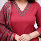 The52 Maroon Women's Gorgeous Parampara Fabric Embroidered Work Straight Kurta Pant and Dupatta Set - Swadesiicart