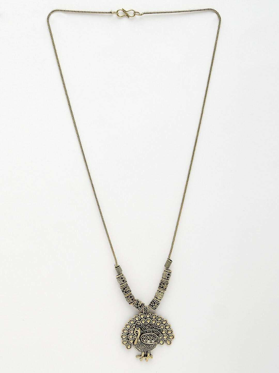 NVR Women's Gold-Polished Peacock Design Pendant with Chain | Swadesiicart