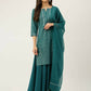 FIORRA Women's Teal Green Crepe Straight Kurta Skirt With Dupatta - Swadesiicart