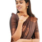Vamika Brown Banarasi Jacquard Weaving Saree | Swadesiicart