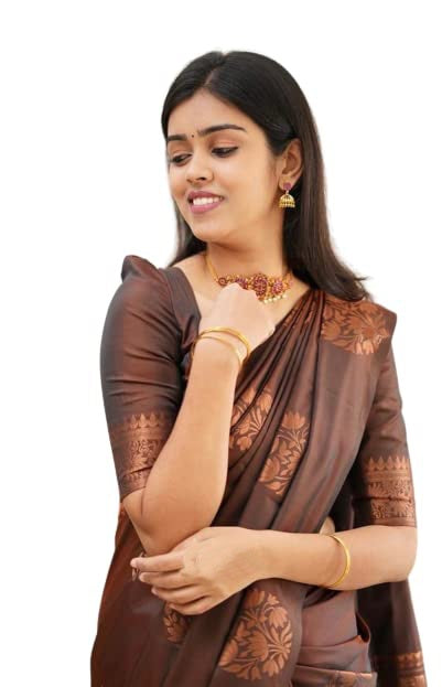 Vamika Brown Banarasi Jacquard Weaving Saree | Swadesiicart