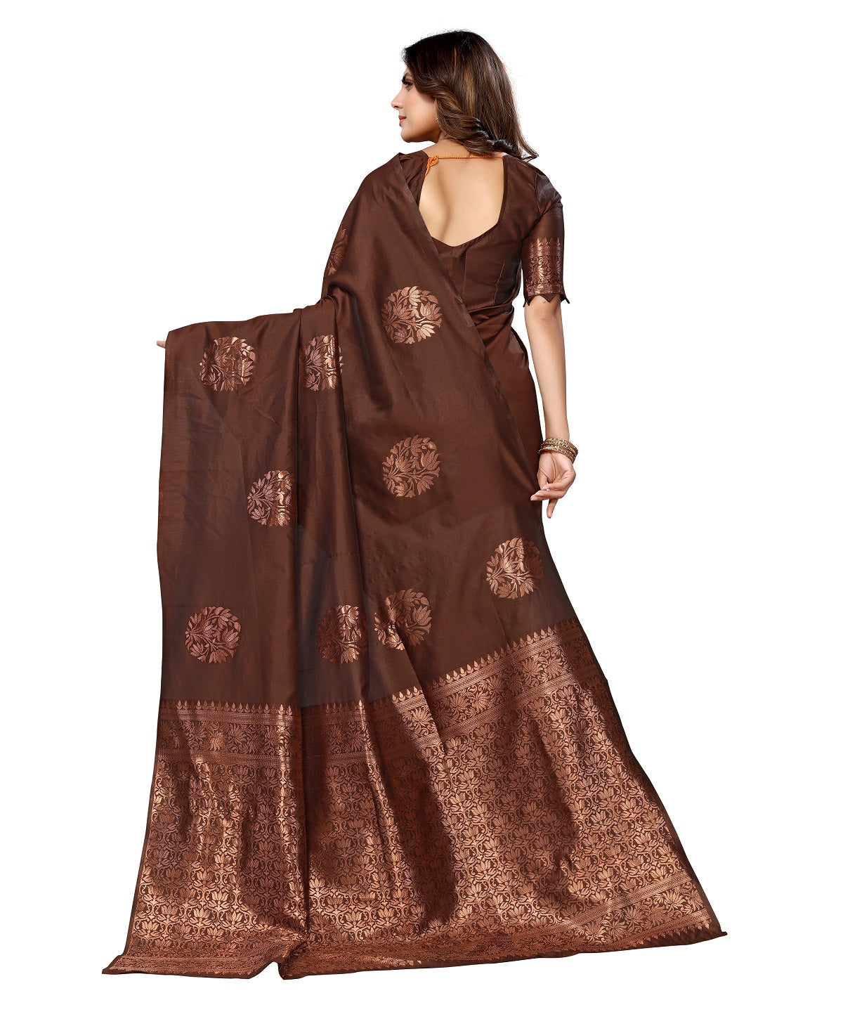 Vamika Brown Banarasi Jacquard Weaving Saree | Swadesiicart
