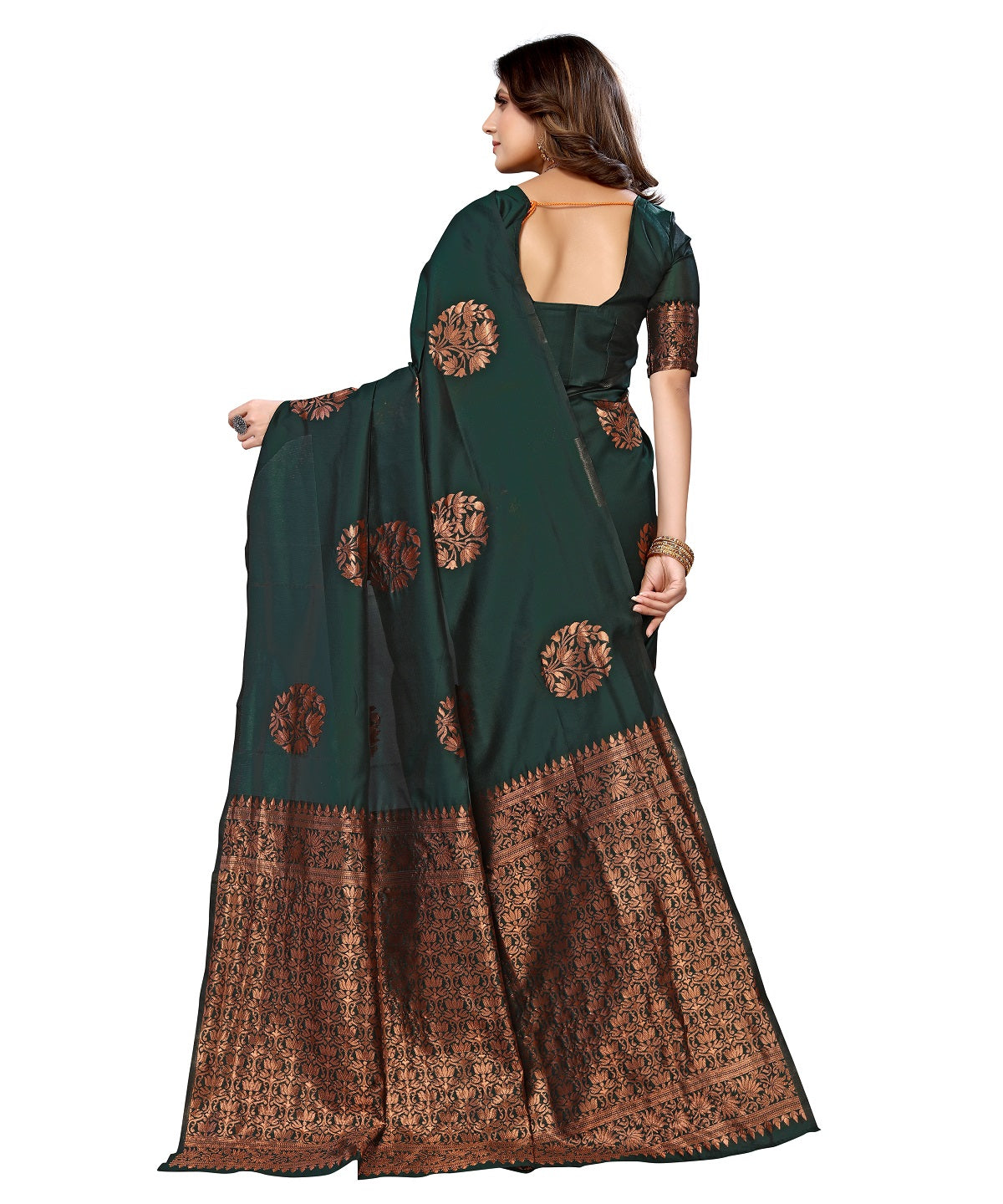 Vamika Green Banarasi Jacquard Weaving Saree | Swadesiicart