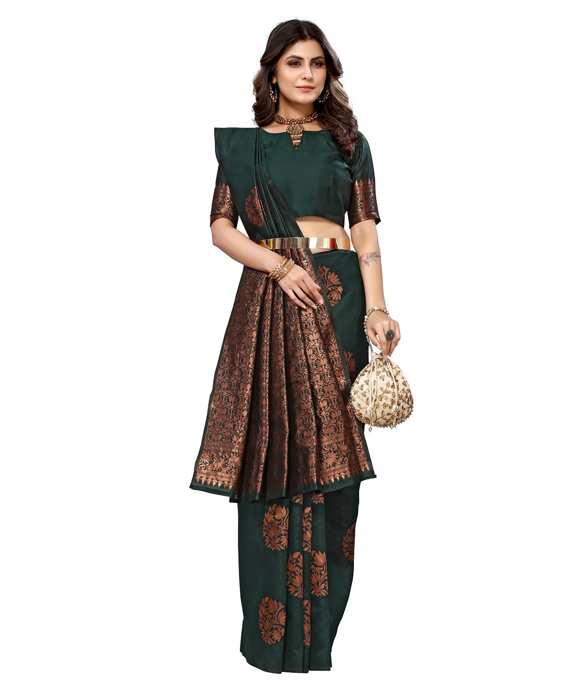 Vamika Green Banarasi Jacquard Weaving Saree | Swadesiicart