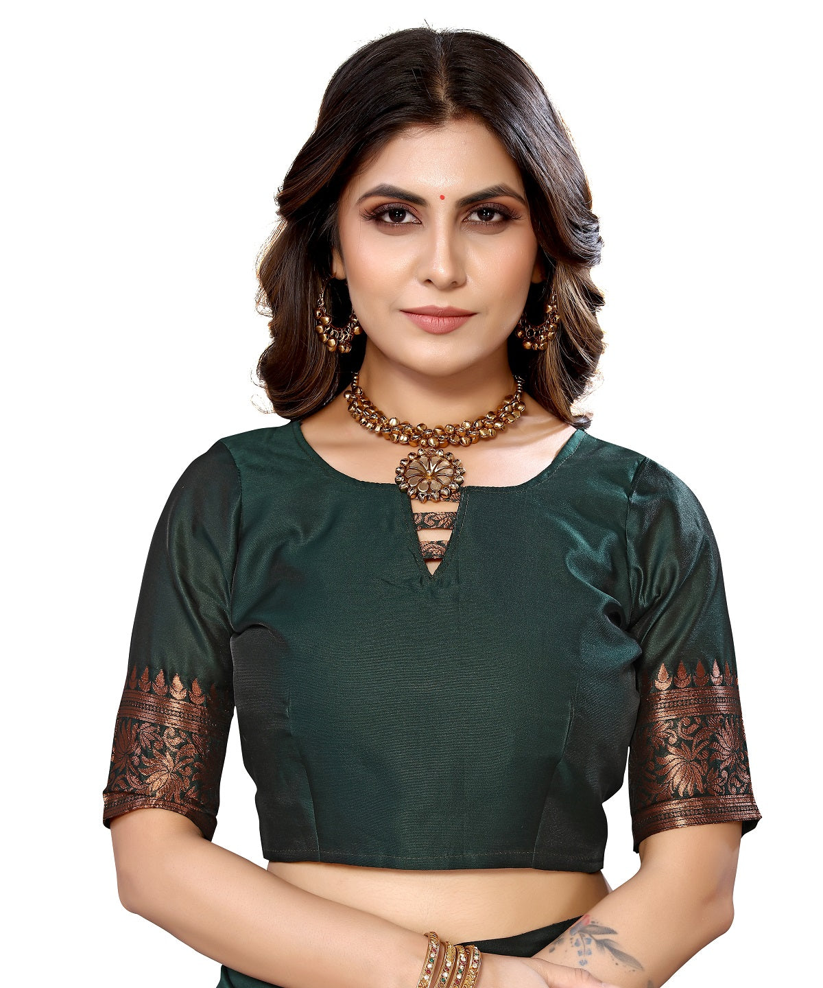Vamika Green Banarasi Jacquard Weaving Saree | Swadesiicart