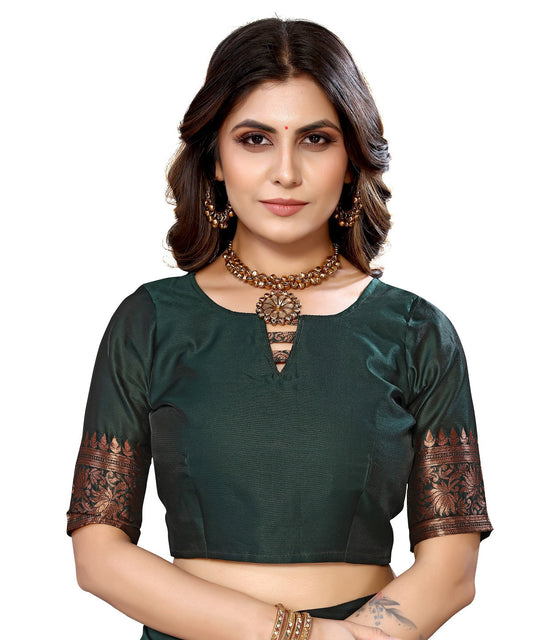 Vamika Green Banarasi Jacquard Weaving Saree | Swadesiicart