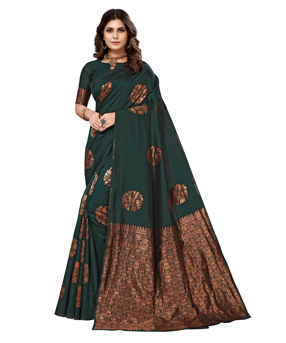 Vamika Green Banarasi Jacquard Weaving Saree | Swadesiicart