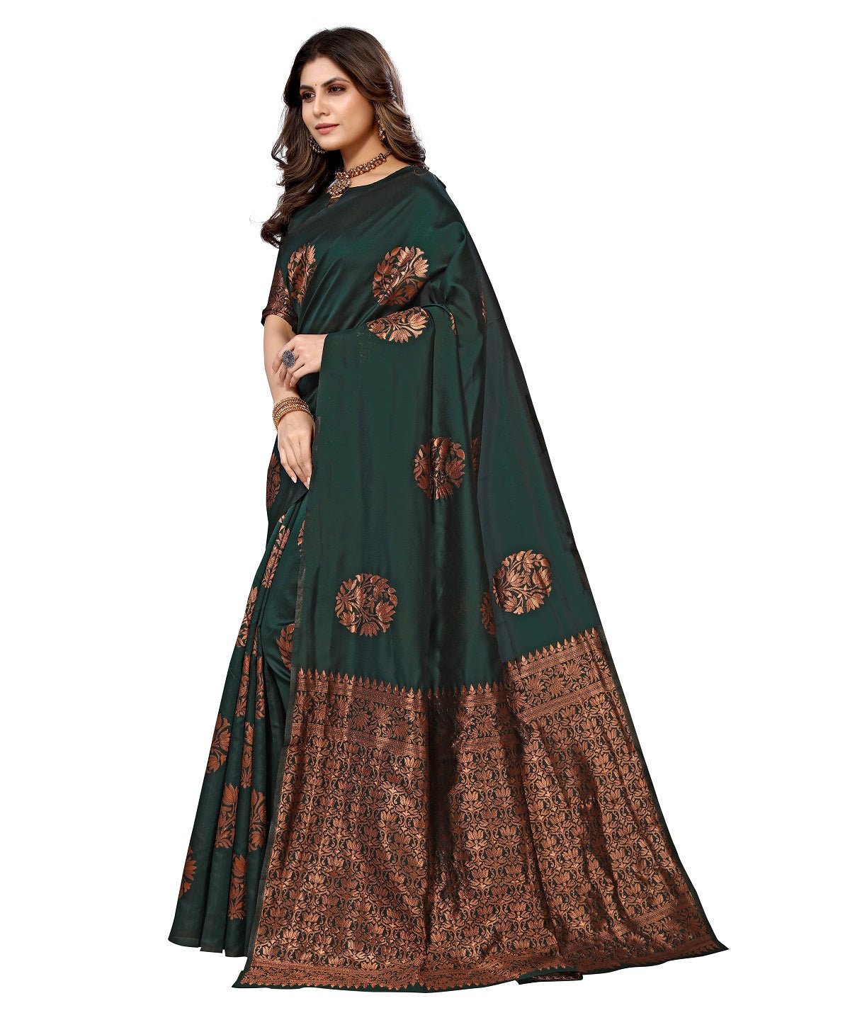 Vamika Green Banarasi Jacquard Weaving Saree | Swadesiicart