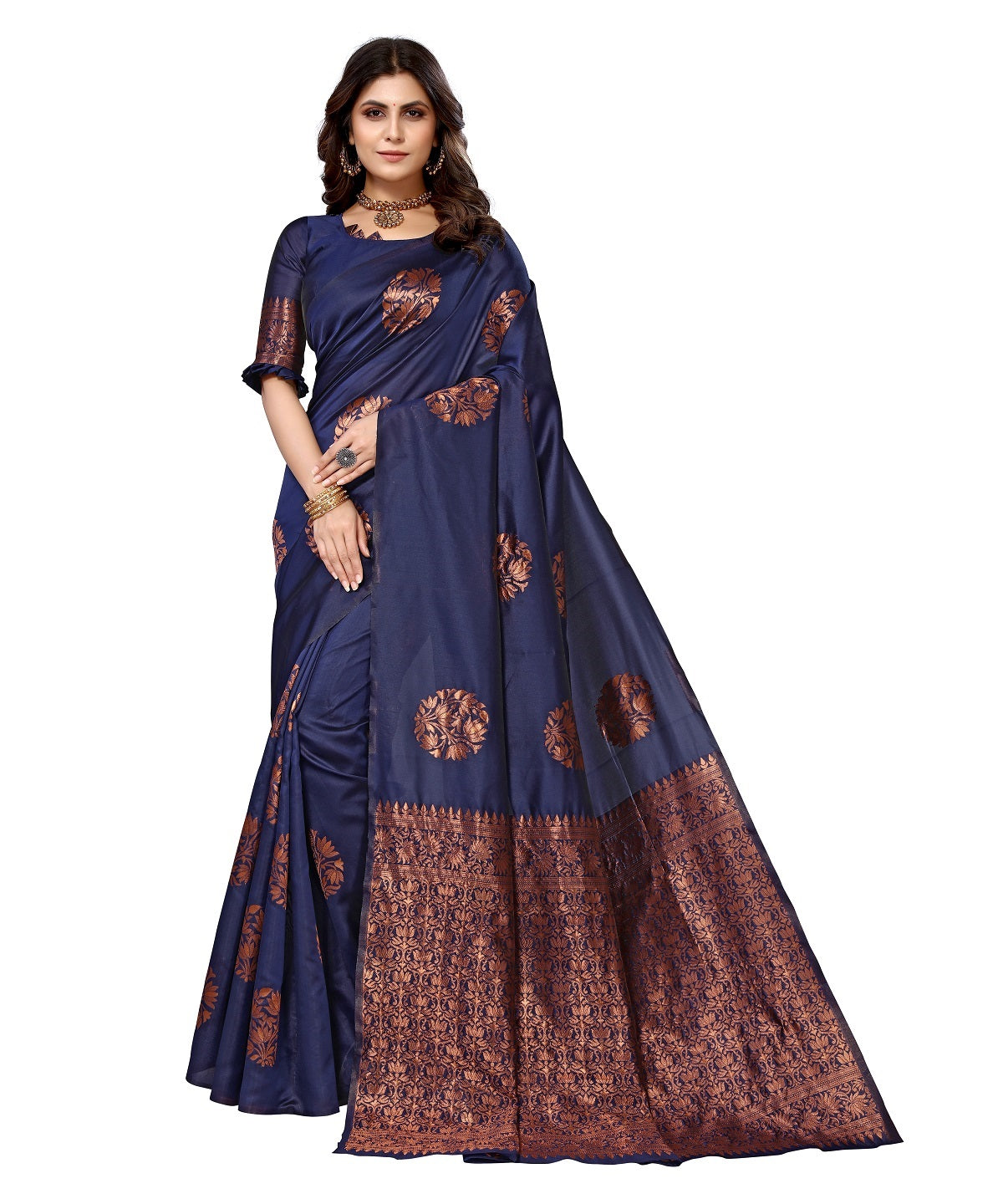 Vamika Navy Banarasi Jacquard Weaving Saree | Swadesiicart
