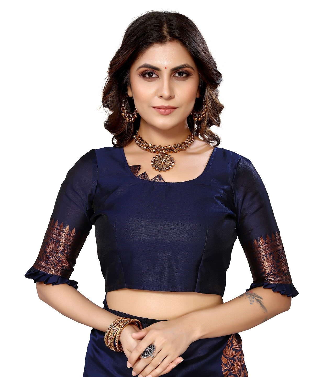 Vamika Navy Banarasi Jacquard Weaving Saree | Swadesiicart
