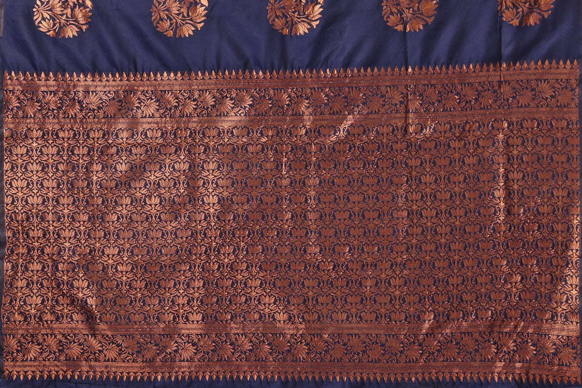 Vamika Navy Banarasi Jacquard Weaving Saree | Swadesiicart