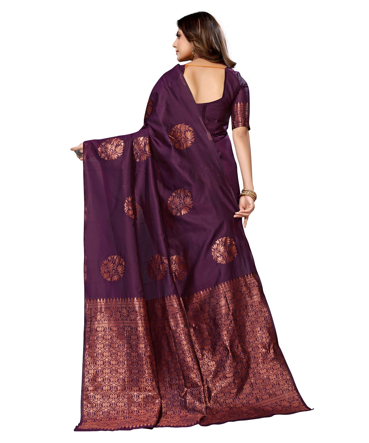 Vamika Purple Banarasi Jacquard Weaving Saree | Swadesiicart