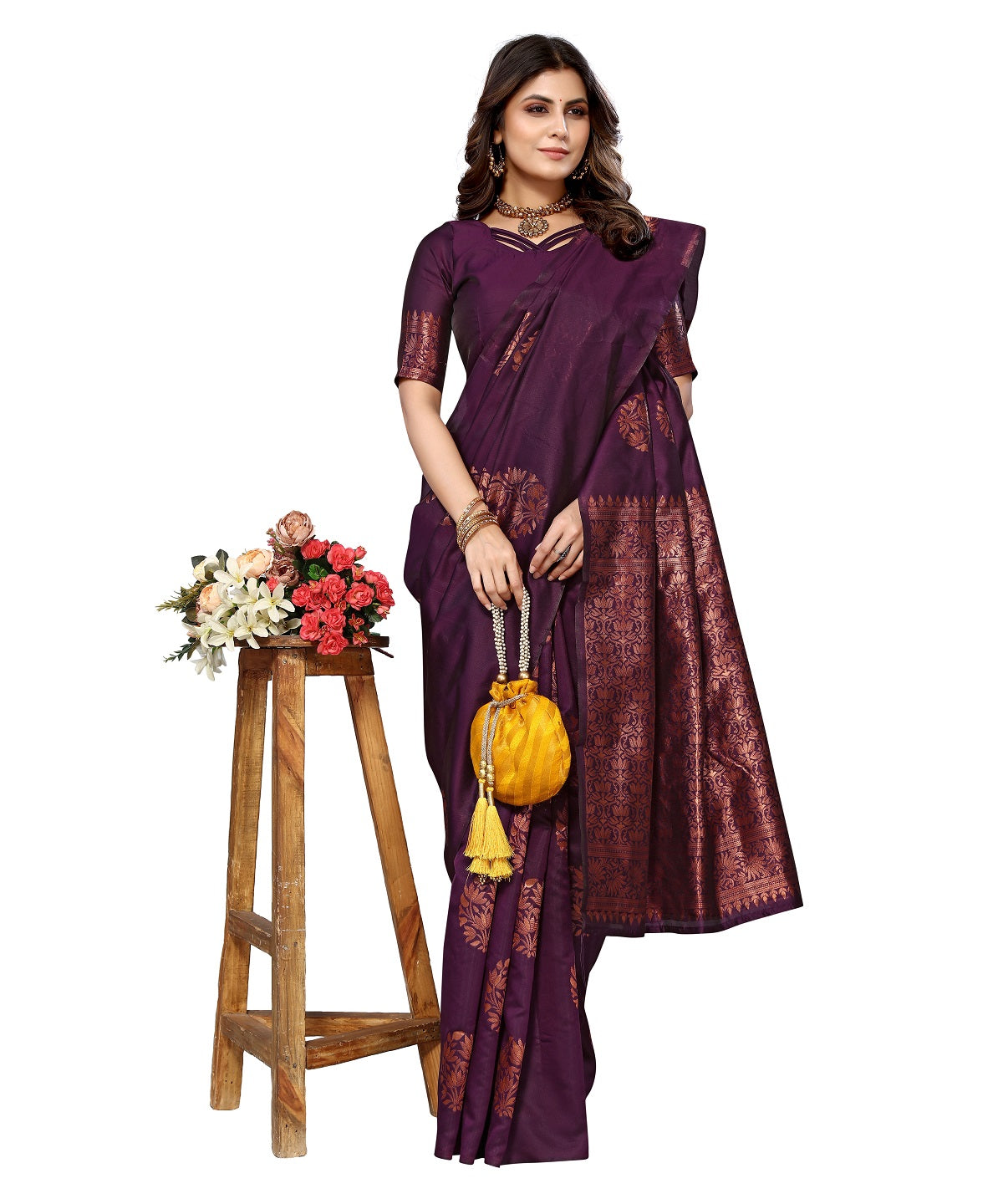 Vamika Purple Banarasi Jacquard Weaving Saree | Swadesiicart