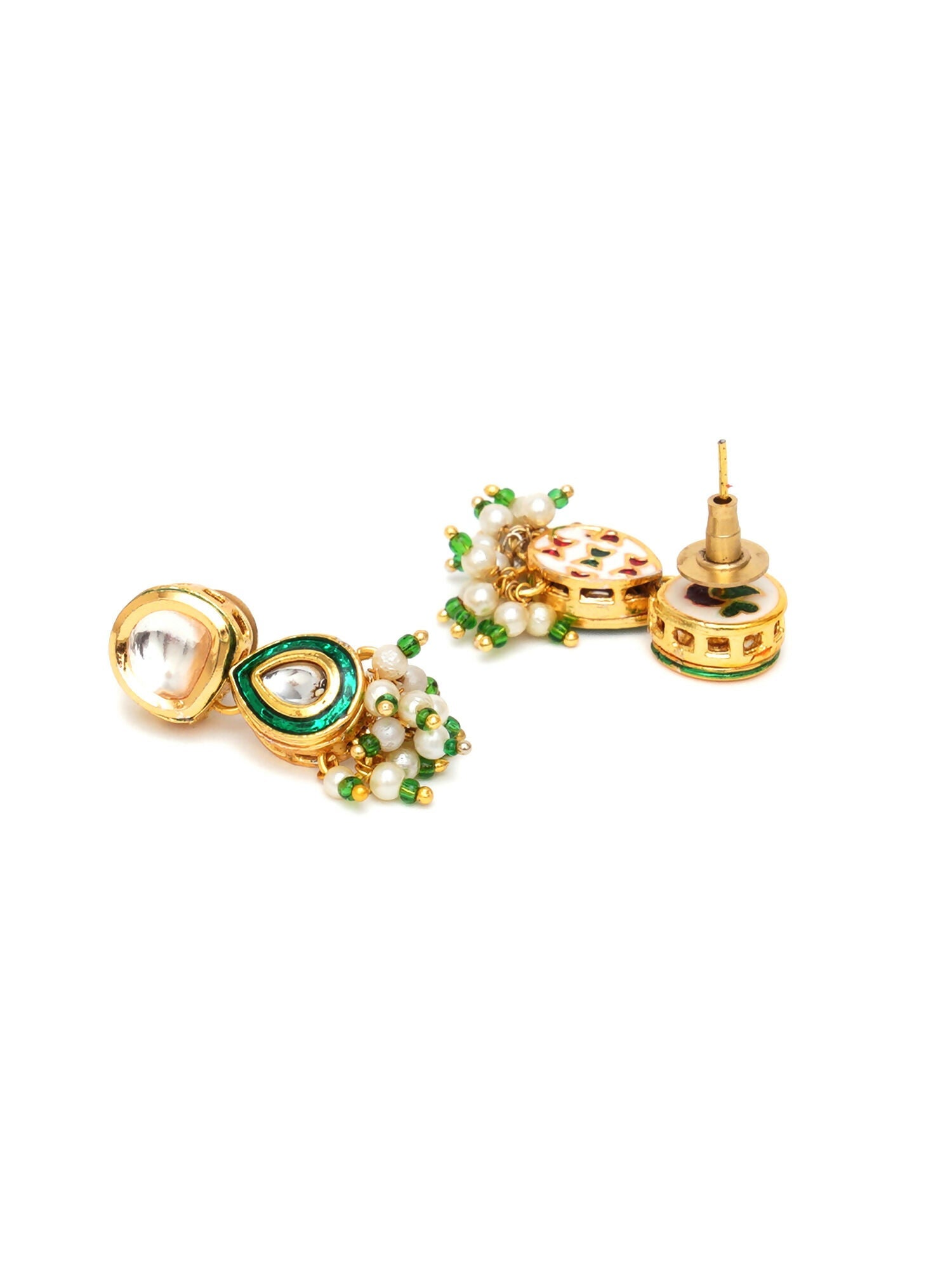 Dual Kundan Stone with Earrings (Gold) - Ruby Raang - Swadesiicart