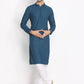 Manyavar Men Blue & White Chikankari Embroidered Kurta with Pyjamas | Swadesiicart