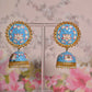 Sky Blue Round Shape Ethnic Meenakari Jhumki Earrings By House of Ree - Swadesiicart