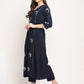 Ahalyaa Women's Navy Blue Rayon Foil & Khari Print Kurta Trouser Set | Swadesiicart