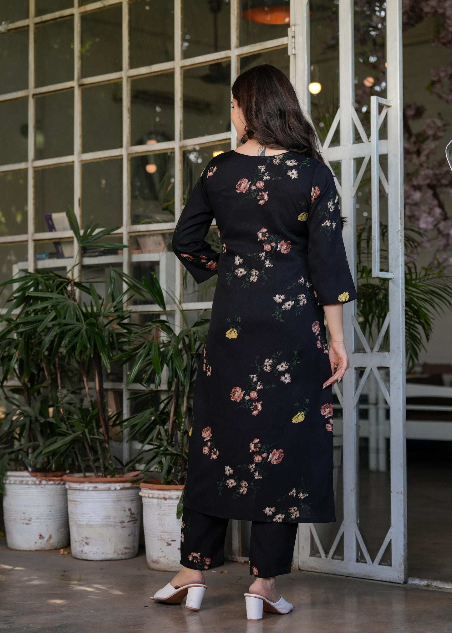 The52 French Crepe Fabric work Straight cut Kurta, Pant and Dupatta Set - Swadesiicart