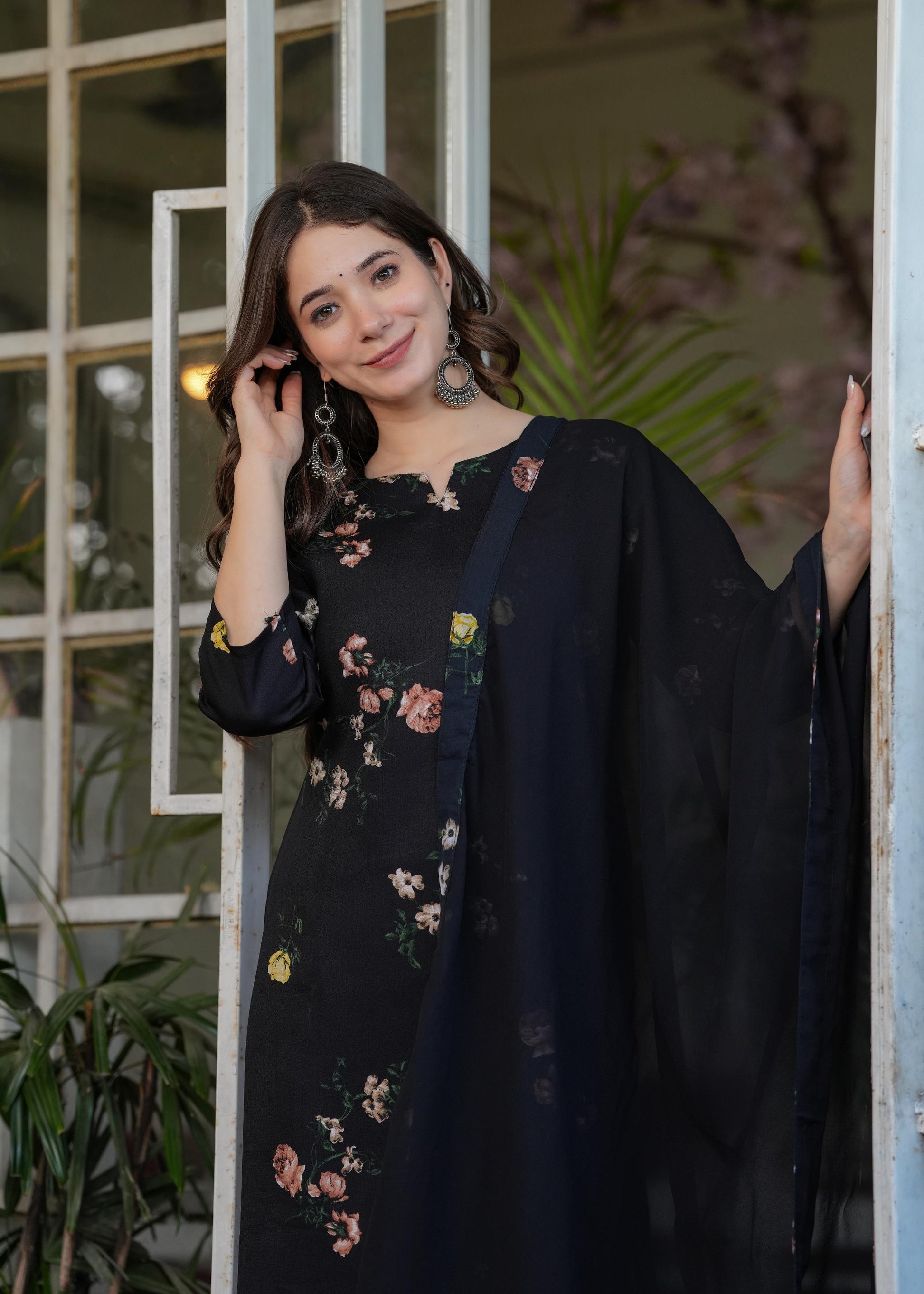 The52 French Crepe Fabric work Straight cut Kurta, Pant and Dupatta Set - Swadesiicart