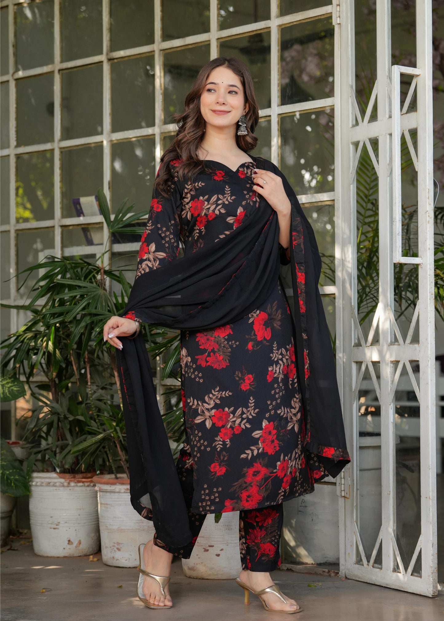 The52 Women's Printed Silk Blend Fabric Straight Kurta, Pant and Dupatta Set - Swadesiicart