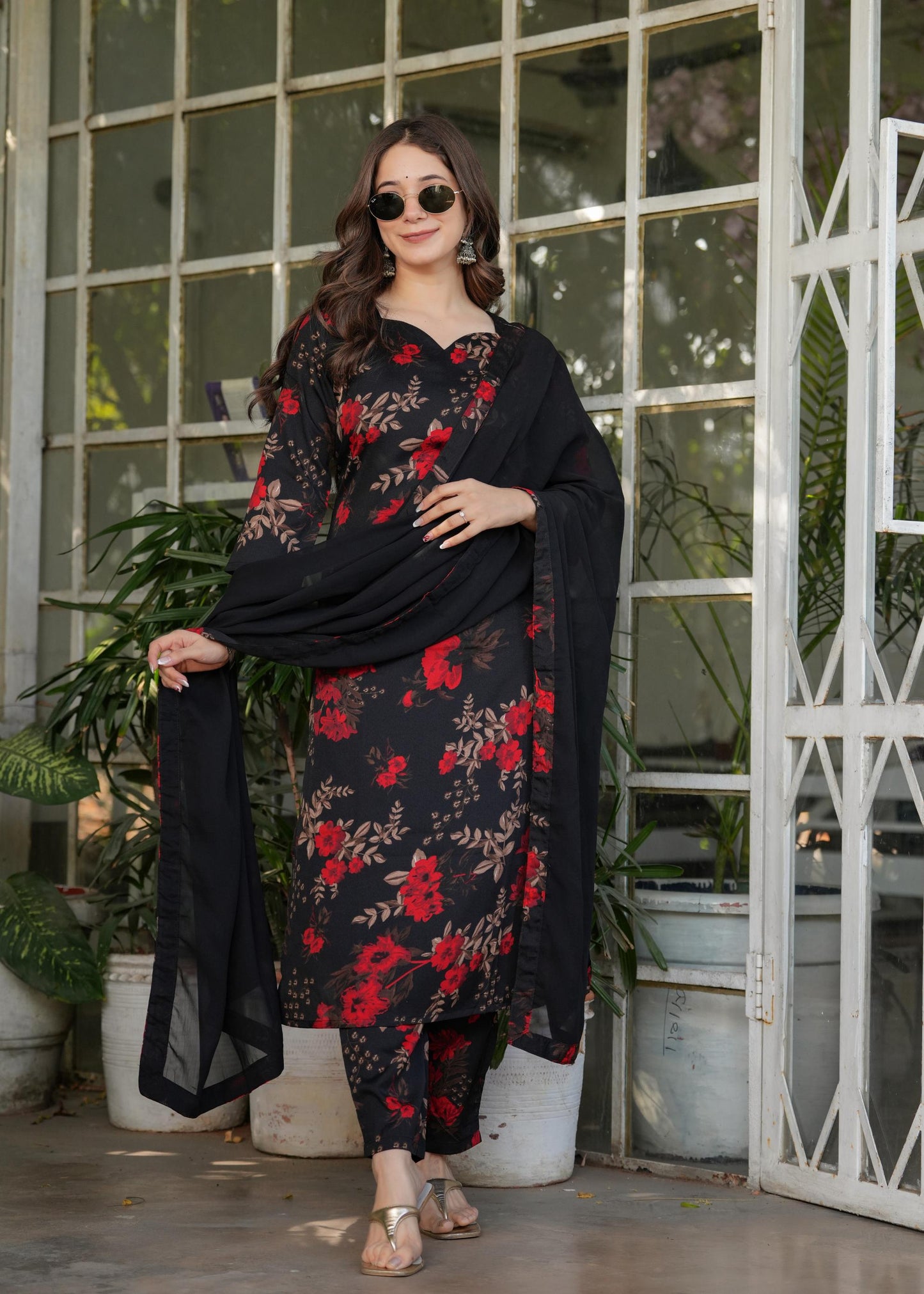 The52 Women's Printed Silk Blend Fabric Straight Kurta, Pant and Dupatta Set - Swadesiicart