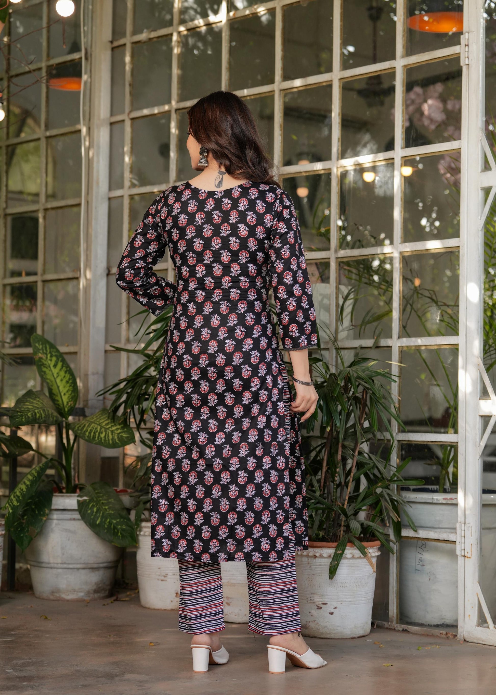 The52 Women's Printed Pure Cotton Fabric Straight Kurta, Pant and Dupatta Set - Swadesiicart