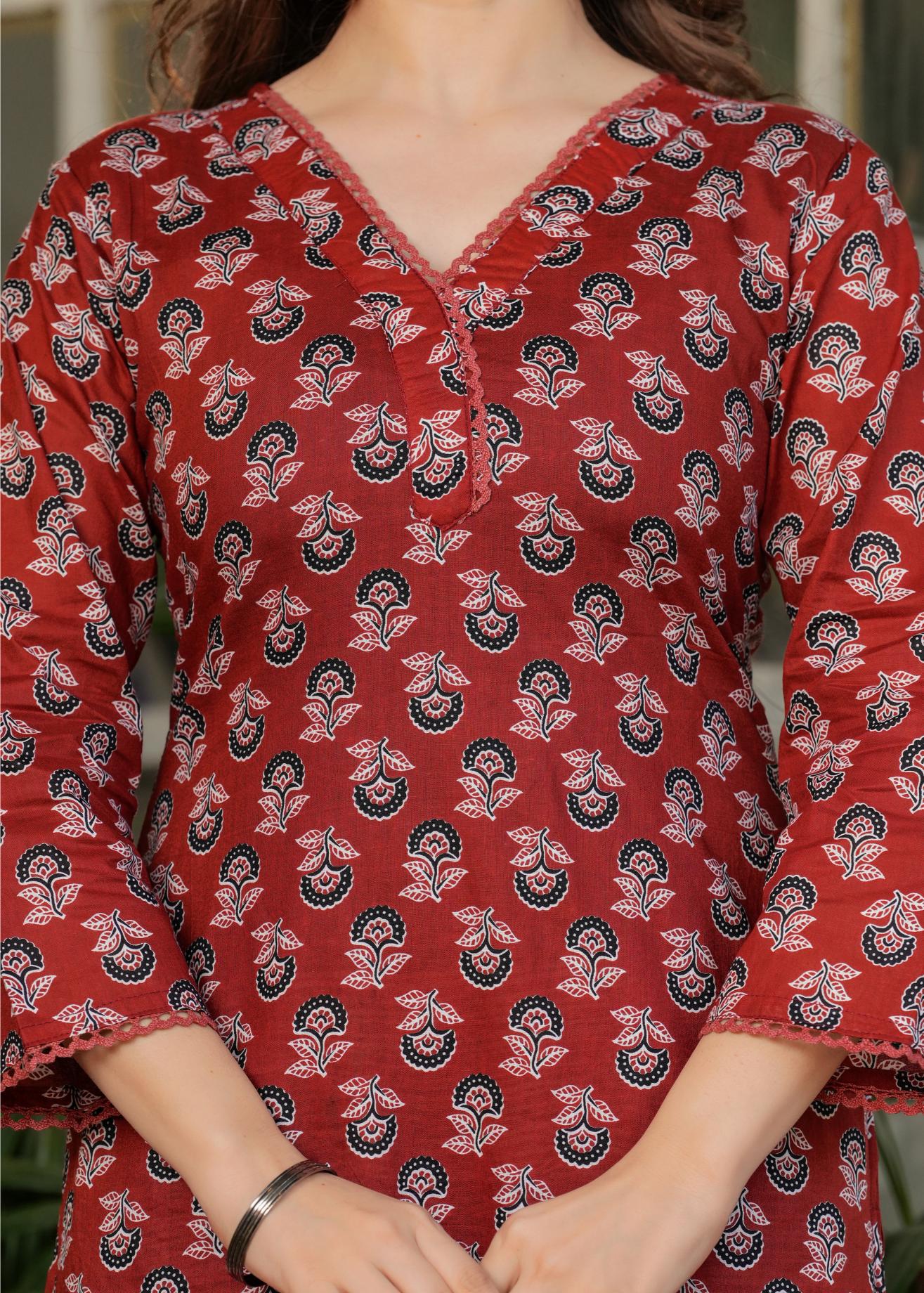 The52 Women's Printed Pure Cotton Fabric Straight Kurta, Pant and Dupatta Set - Swadesiicart