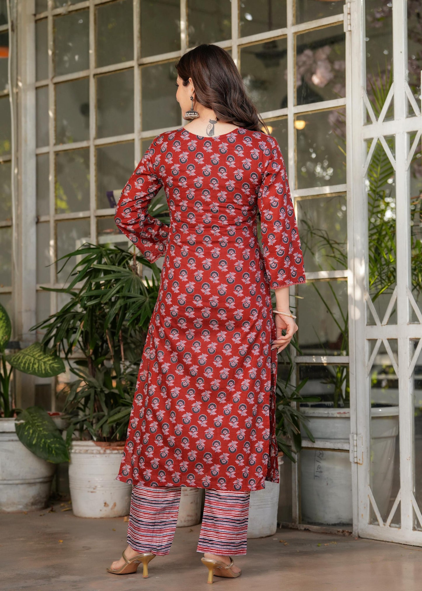 The52 Women's Printed Pure Cotton Fabric Straight Kurta, Pant and Dupatta Set - Swadesiicart