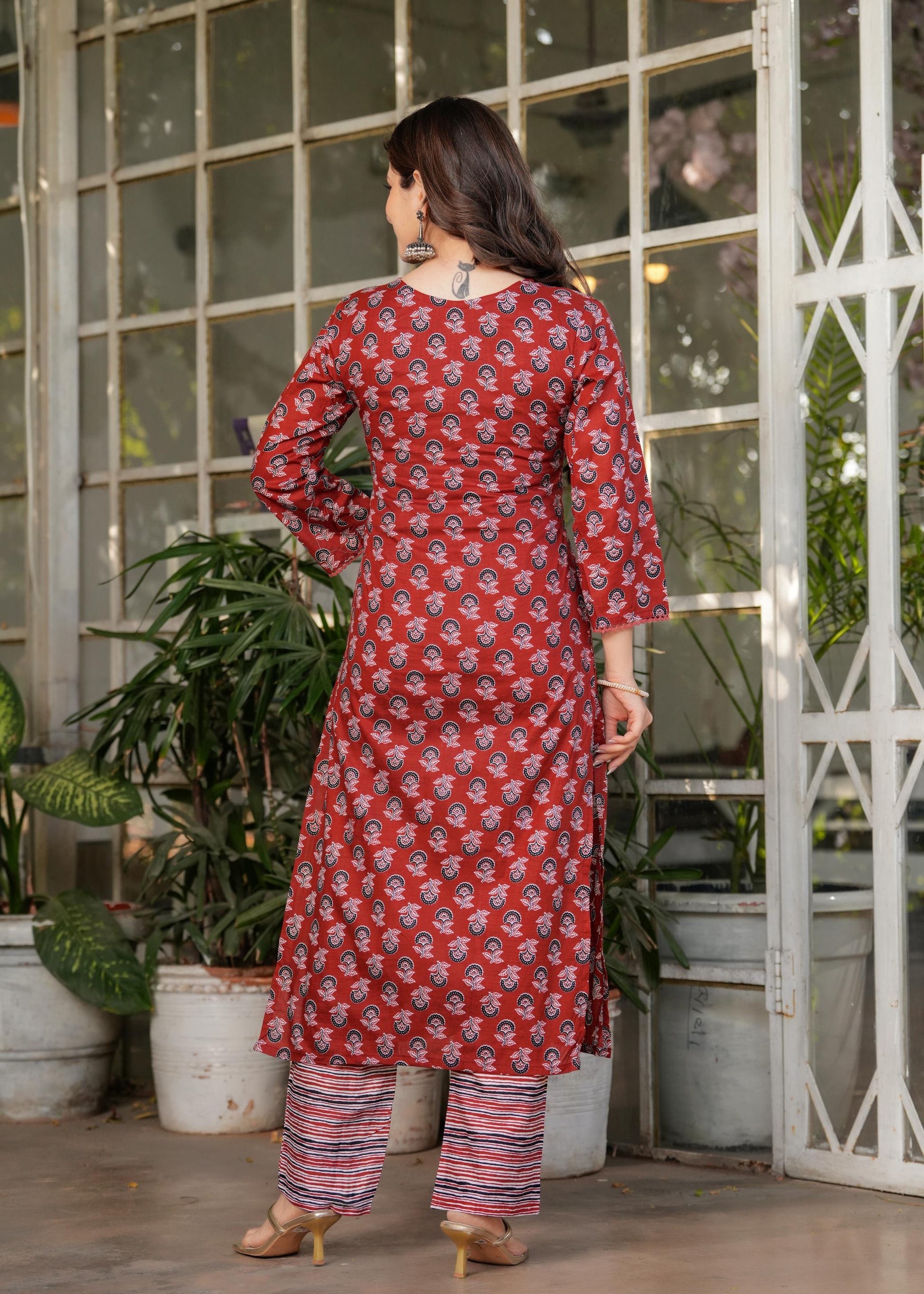 The52 Women's Printed Pure Cotton Fabric Straight Kurta, Pant and Dupatta Set - Swadesiicart