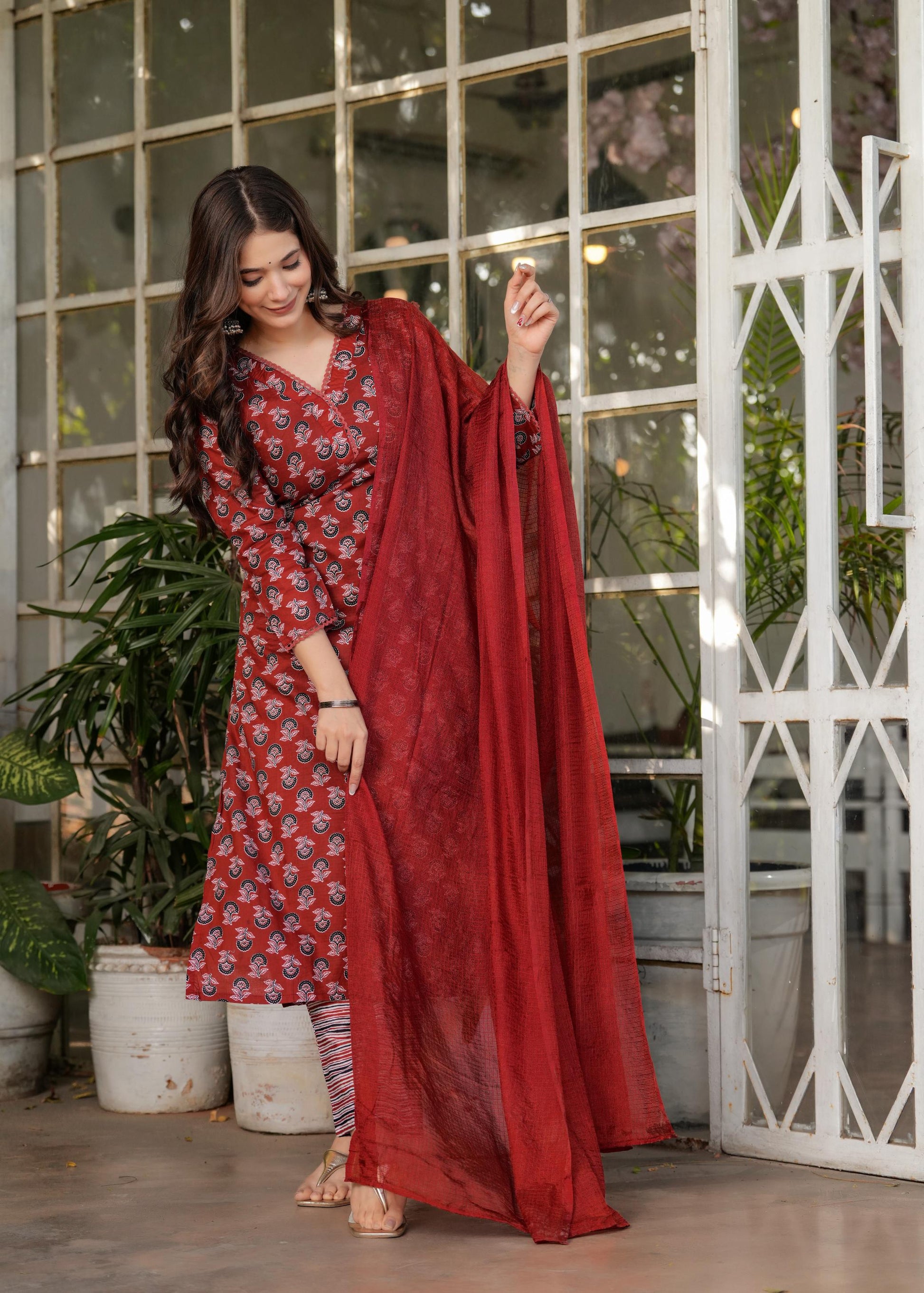 The52 Women's Printed Pure Cotton Fabric Straight Kurta, Pant and Dupatta Set - Swadesiicart