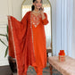 The52 Women's Beautiful Viscose Chinon Embroidered Straight Kurta with Pant And Dupatta Set - Swadesiicart