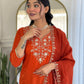 The52 Women's Beautiful Viscose Chinon Embroidered Straight Kurta with Pant And Dupatta Set - Swadesiicart