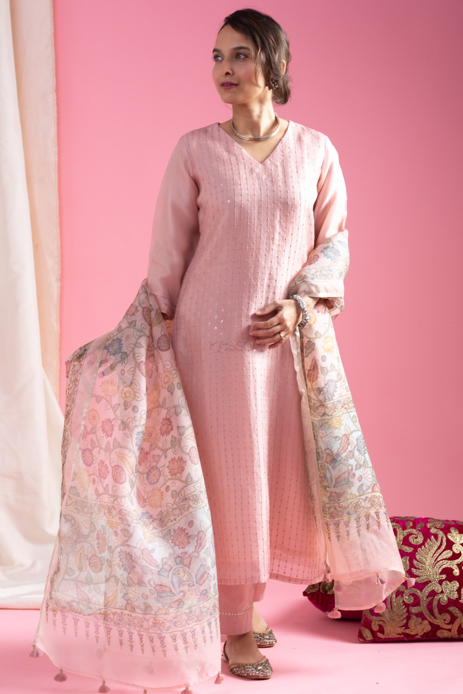 The52 Beautiful Viscose Chanderi Fabric Straight Kurta, Pant and Dupatta Set - Swadesiicart