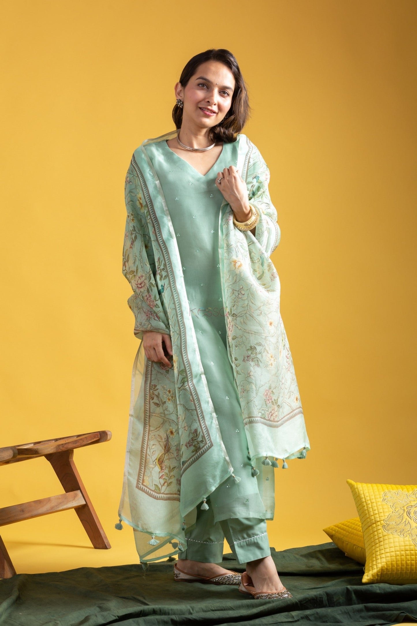 The52 Beautiful Viscose Chanderi Fabric Straight Kurta, Pant and Dupatta Set - Swadesiicart