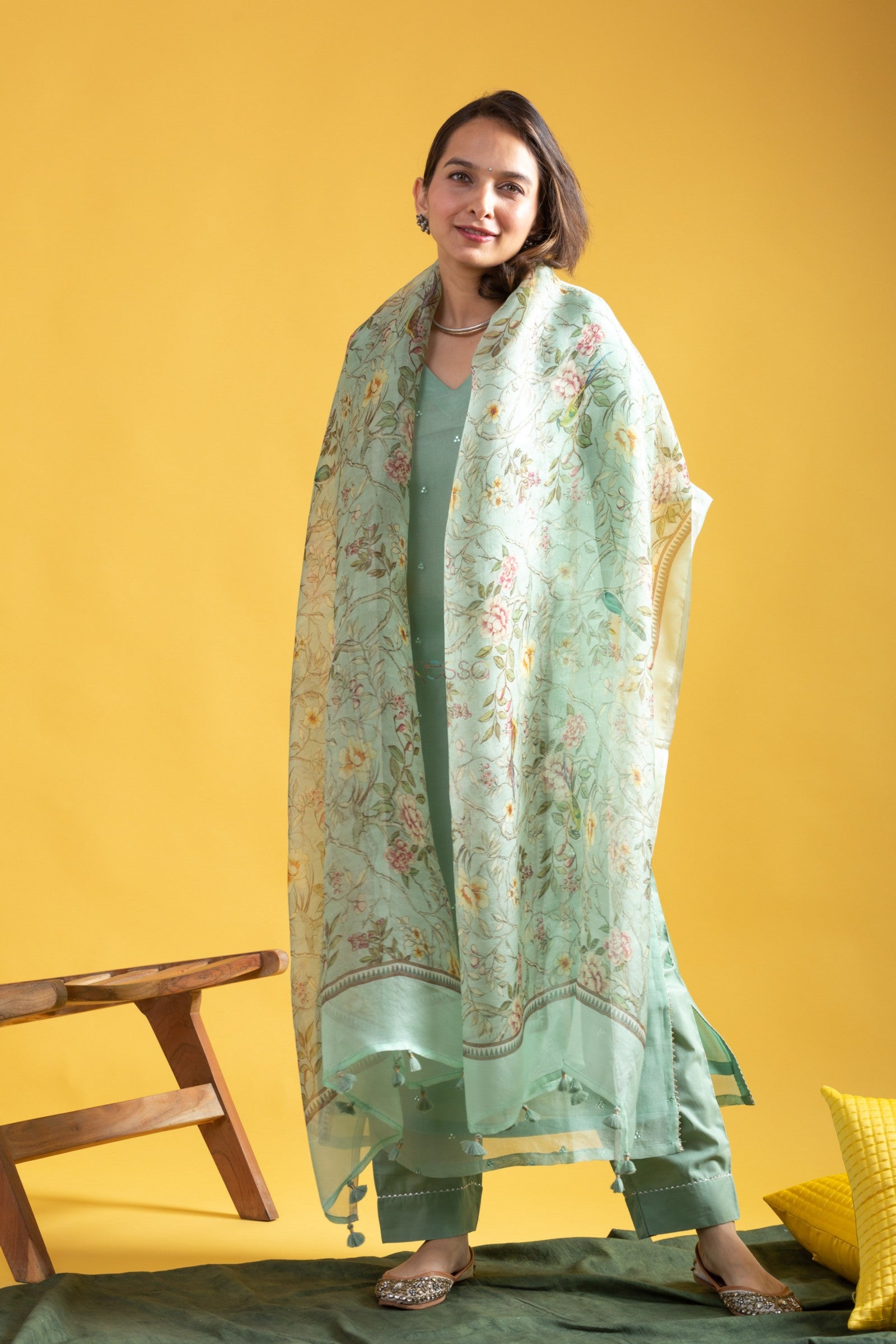 The52 Beautiful Viscose Chanderi Fabric Straight Kurta, Pant and Dupatta Set - Swadesiicart
