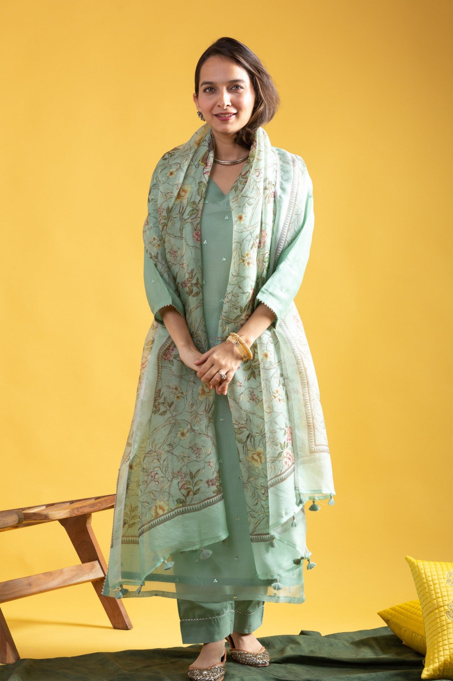 The52 Beautiful Viscose Chanderi Fabric Straight Kurta, Pant and Dupatta Set - Swadesiicart